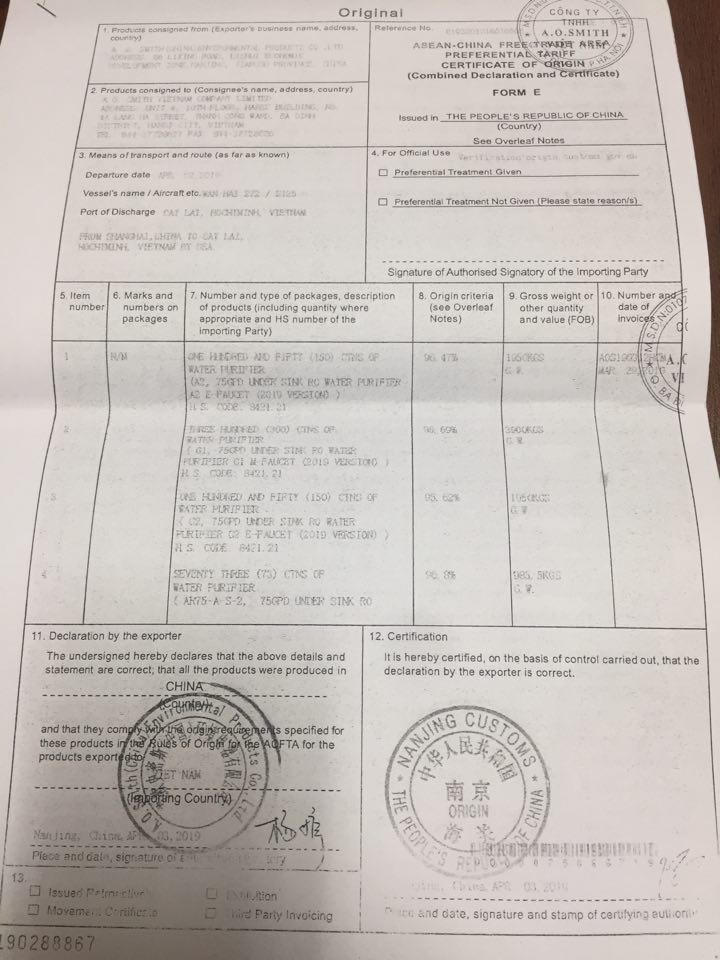 Máy lọc nước A.O.Smith thương hiệu Mỹ nhưng nhập khẩu ở Trung Quốc