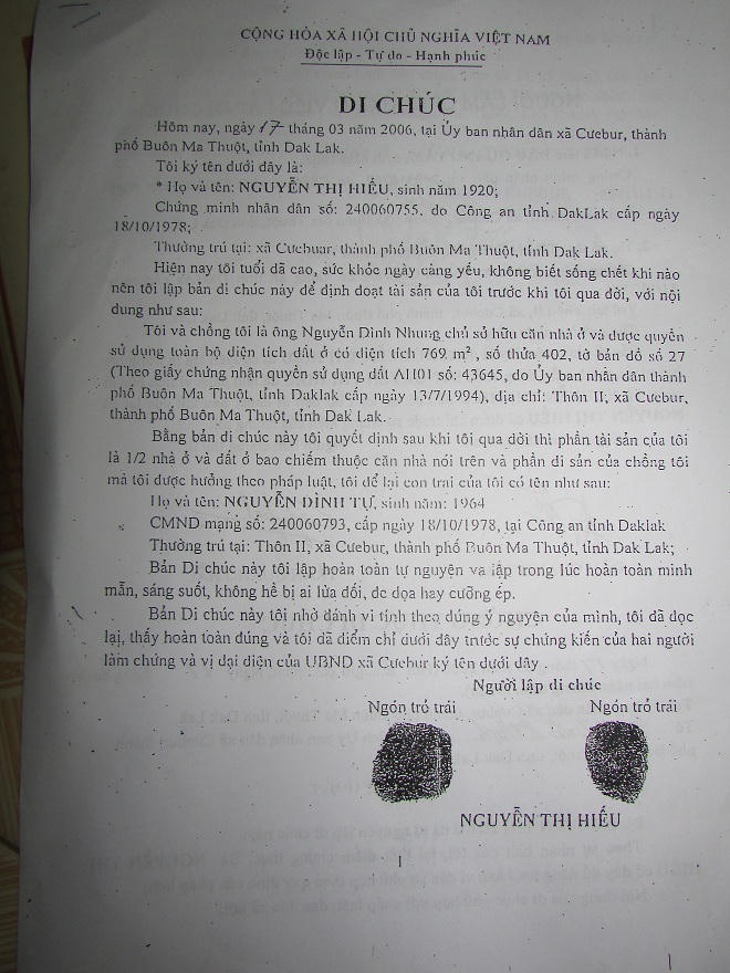 Nghi án làm giả di chúc để chiếm đất chị dâu góa bụa
