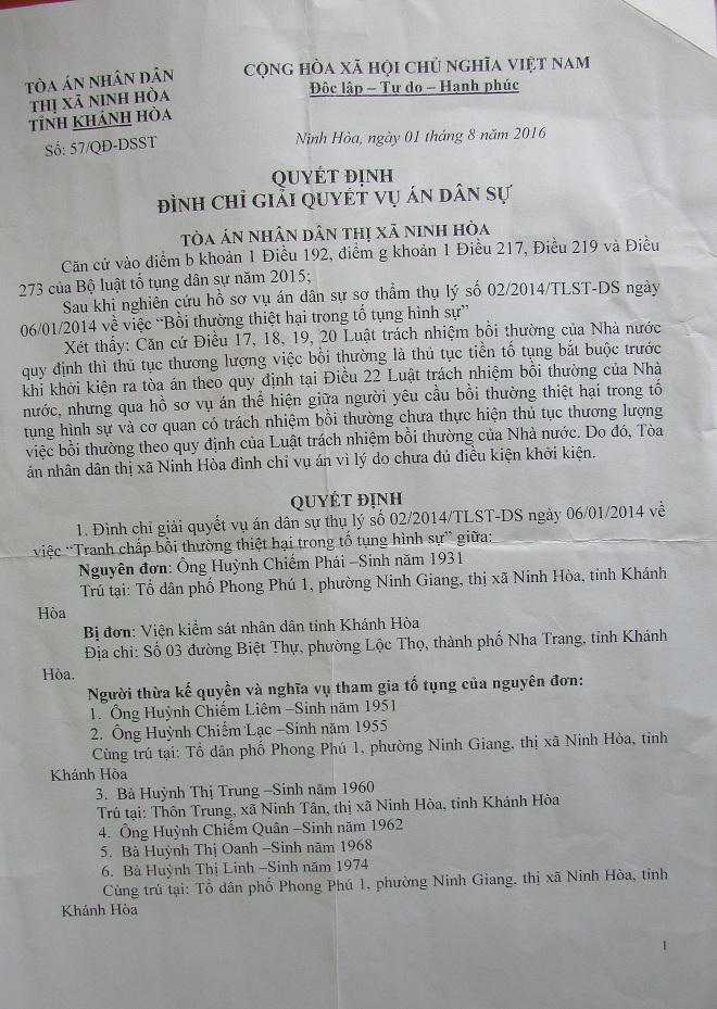 Vụ Chủ tịch xã bị bắn chết tại Khánh Hòa: Oan án 35 năm chưa hồi kết