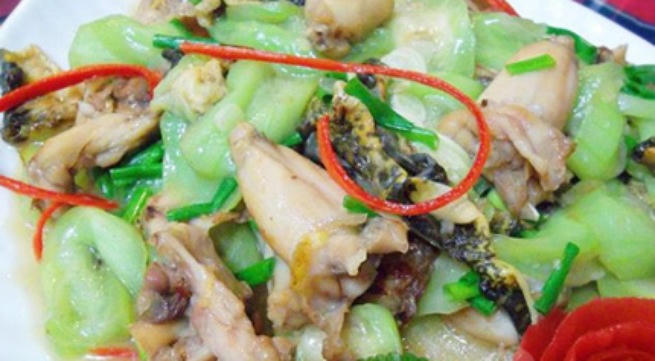 Kết quả hình ảnh cho ếch xào mướp hương