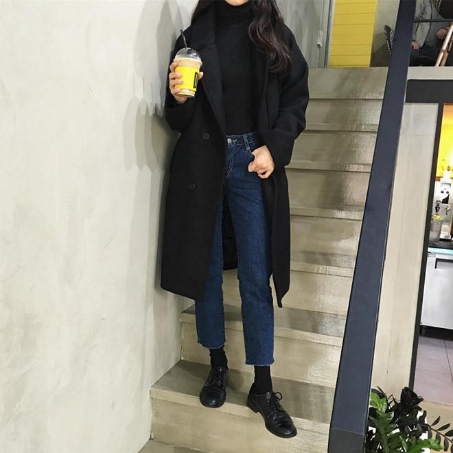 Kết quả hình ảnh cho Giày da đen nữ phong cach Han Quoc