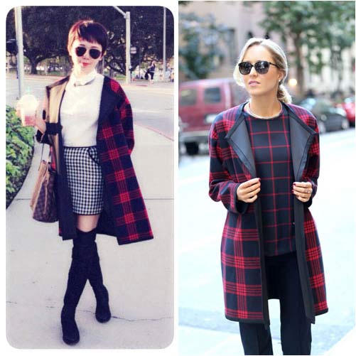 Kết quả hình ảnh cho Mặc quần jeans với áo choàng kẻ cảo dài sao Châu Âu