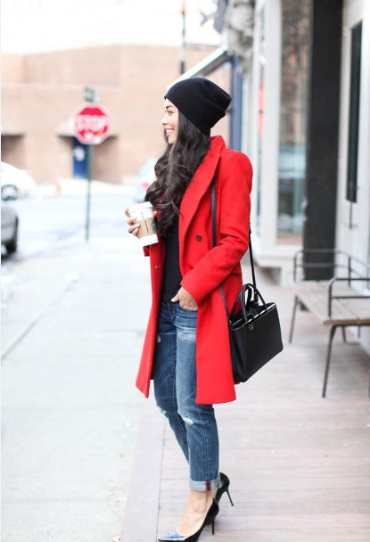 Mach ban cach mix ao khoac da do danh bay mua dong u am