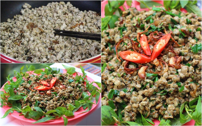 Kết quả hình ảnh cho Hến xào mỡ hành rau răm