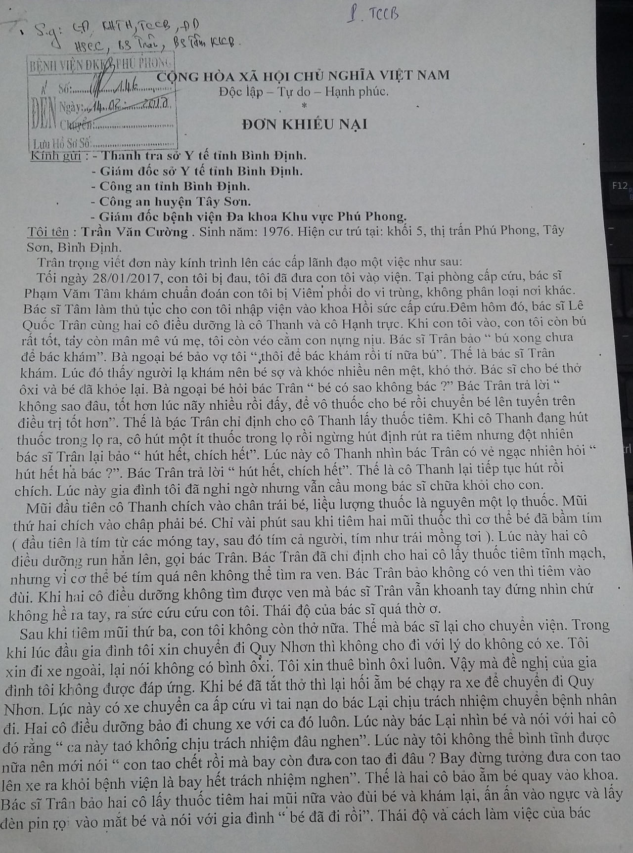 Bình Định: Bé gái 7 tháng tuổi tử vong, gia đình tố bác sĩ tắc trách