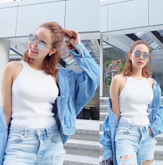 Minh Hang an gian tuoi voi loat ao khoac denim hinh anh 6