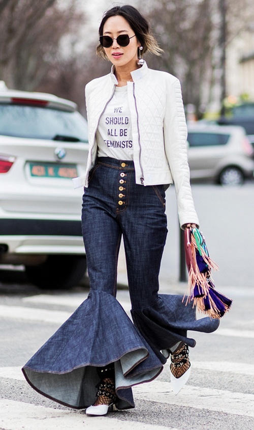 Quần ống chuông quá khổ nở rộ trên phố