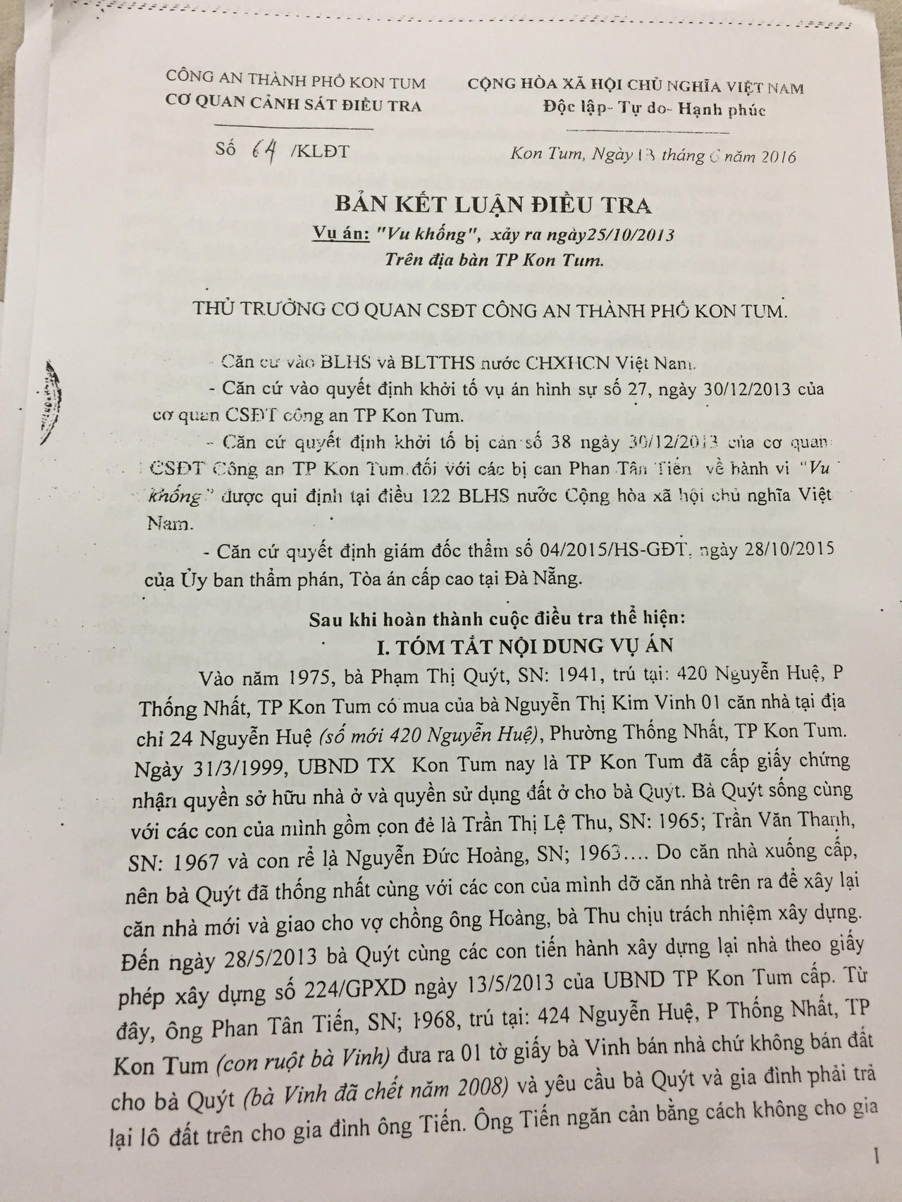 Có "quy định riêng" trong vụ người đàn ông đi đòi công lý ở Kon Tum!