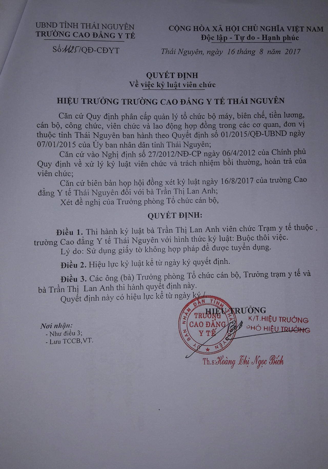 Hiệu trưởng Trường CĐYT Thái Nguyên: “Chúng tôi đã quán triệt, xử lý các tồn tại mà báo chí phản ánh”