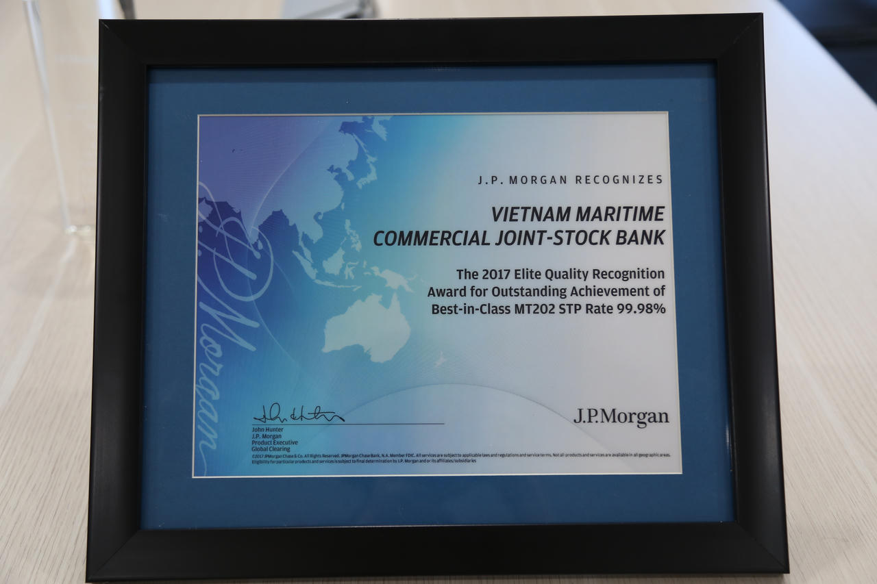 Maritime Bank được trao giải thưởng về thanh toán quốc tế