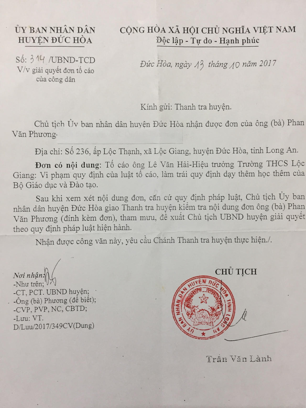 Long An: Một hiệu trưởng bị tố làm trái quy định của Bộ GD&ĐT