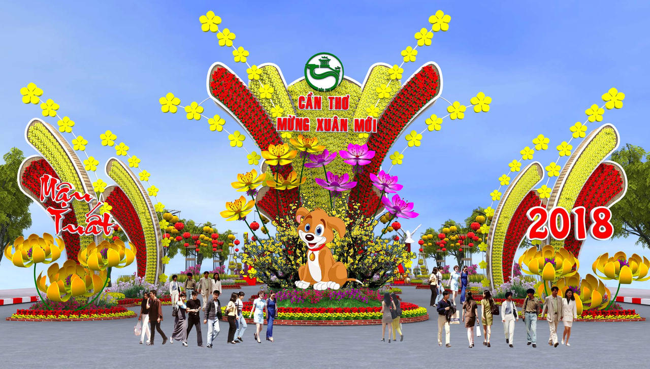 Độc đáo đường hoa Tết Mậu Tuất ở Cần Thơ 