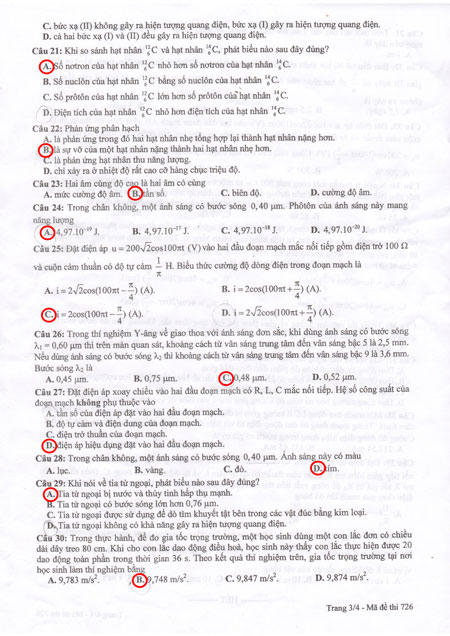 Hướng dẫn giải đề thi tốt nghiệp THPT môn Vật lý 2014