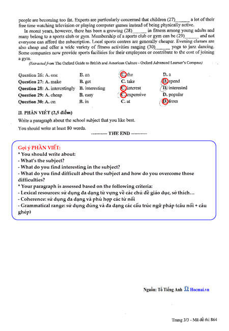 Giải đề thi tốt nghiệp THPT môn Tiếng Anh 2014