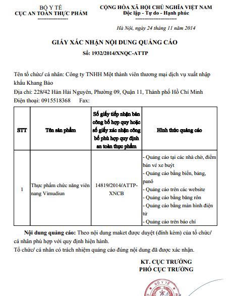 Sốc: Quảng cáo Viên nang Vimudiun đạt chuẩn châu Âu