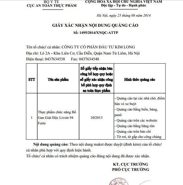 CTCP Đầu Tư Tư Kim Long quảng cáo TPCN sai quy định