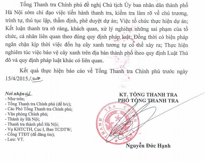 Thanh tra Chính phủ: Việc chặt cây xanh Hà Nội có dấu hiệu vi phạm Luật Thủ đô