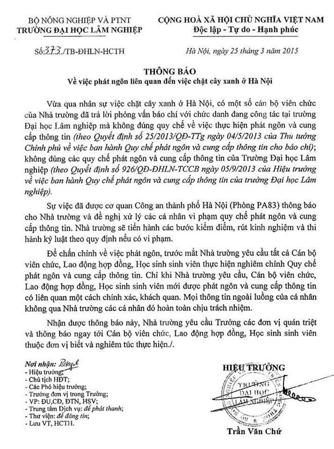 Văn bản 'xử lý' người phát ngôn về đề án cây xanh: Các bên nói gì?