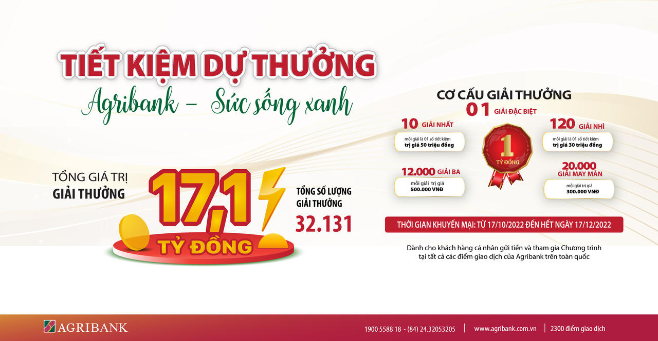 Hơn 32 nghìn giải thưởng tổng giá trị 17,1 tỷ đồng cho Chương trình tiết kiệm dự thưởng “Agribank – Sức sống Xanh”