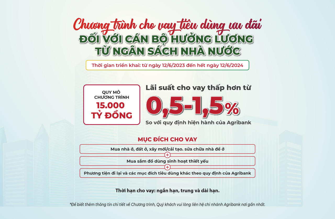 Agribank cho vay tiêu dùng ưu đãi với khách hàng hưởng lương từ ngân sách nhà nước
