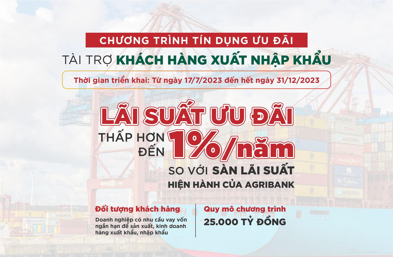 Tín dụng Agribank ưu đãi tài trợ khách hàng xuất nhập khẩu năm 2023