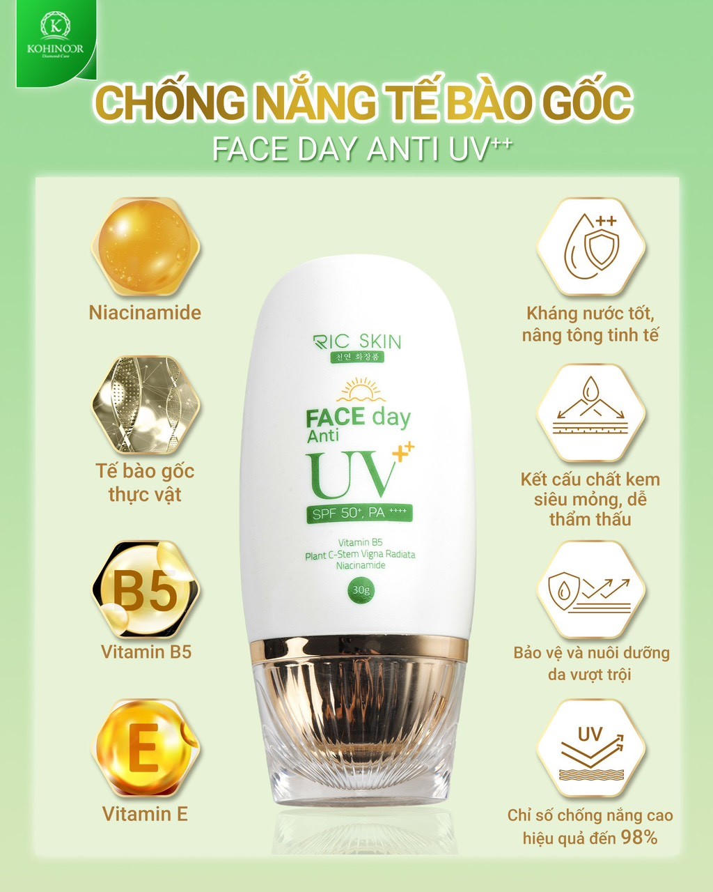 Ric Skin Face Day Anti UV ++: Kem chống nắng tế bào gốc thế hệ mới