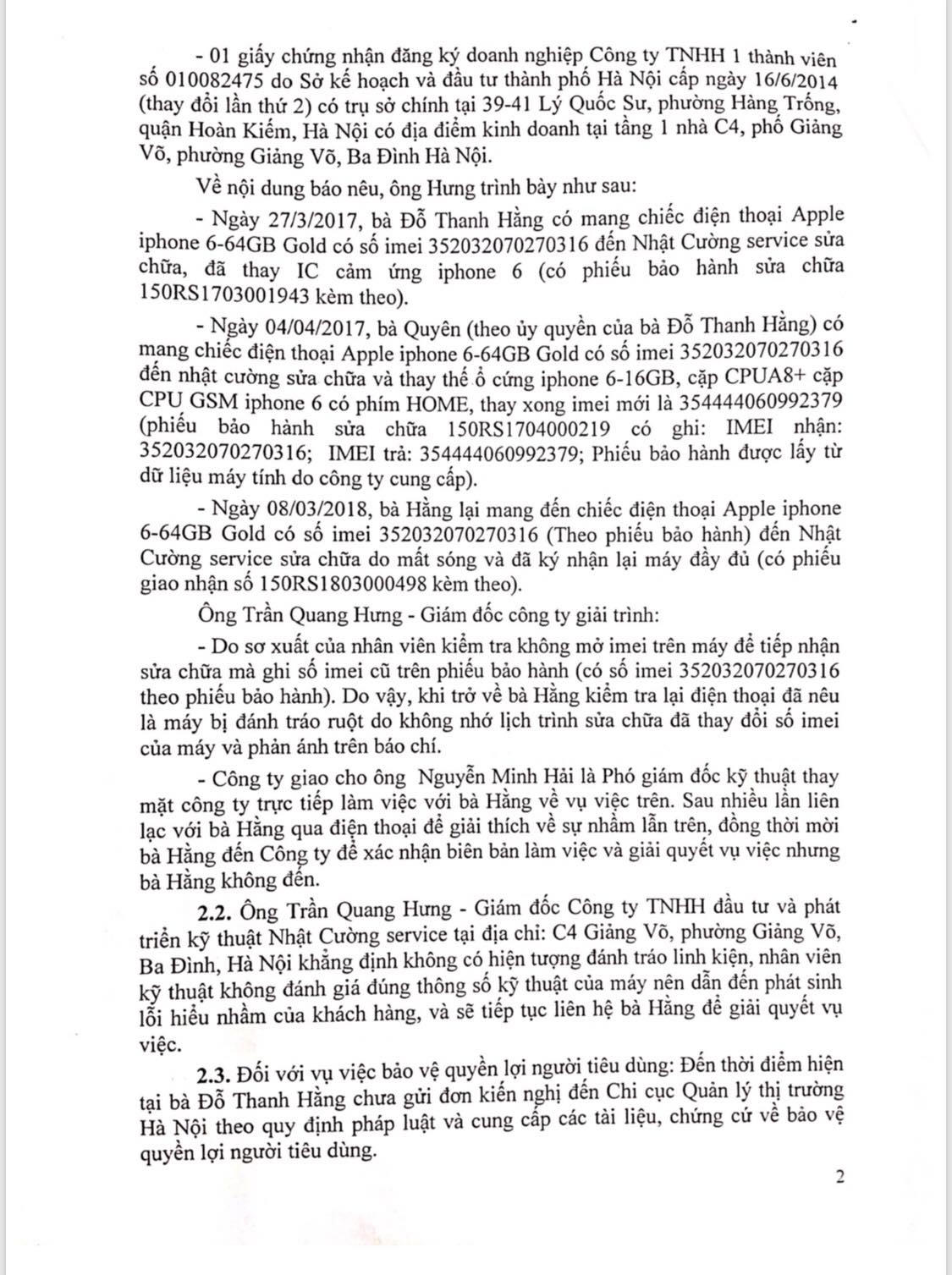 Chi Cục quản lý thị trường lên tiếng về vụ Nhật Cường Mobile bị khách hàng tố đánh tráo ruột máy