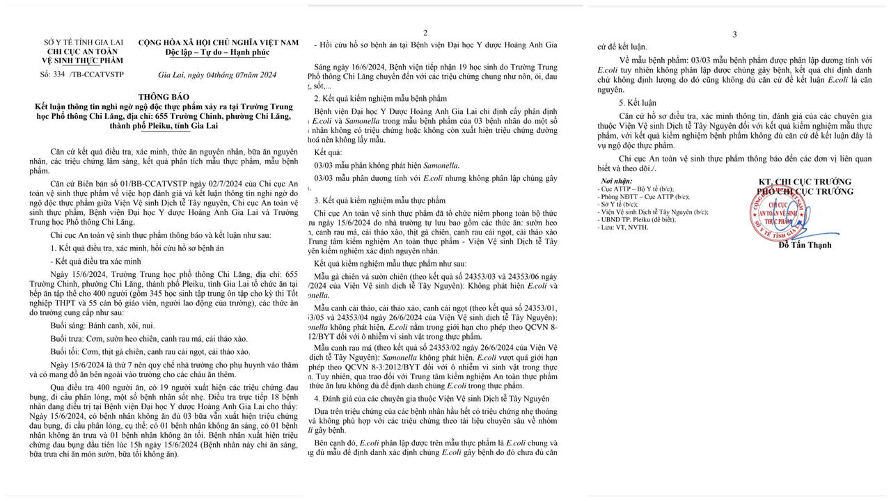 19 học sinh nhập viện: Không đủ cơ sở kết luận ngộ độc thực phẩm