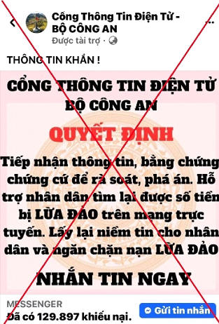 Cảnh giác với các trang facebook mạo danh Cổng Thông tin điện tử Bộ Công an