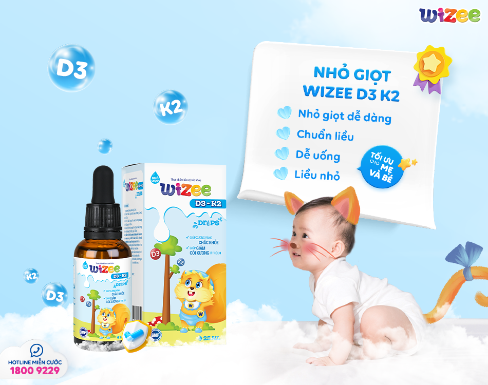 Nhỏ giọt Wizee D3K2 - Bí quyết hỗ trợ tăng cường hấp thu canxi hiệu quả cho trẻ