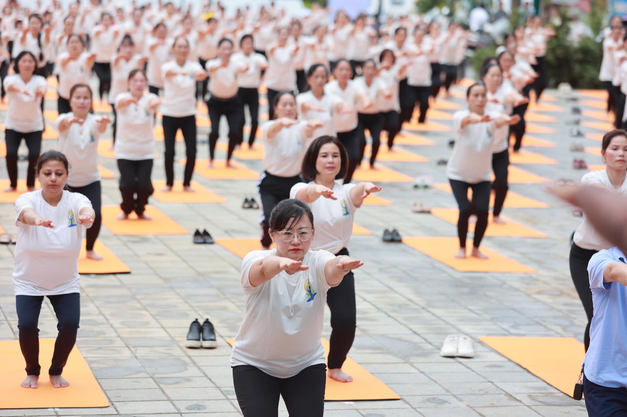Gần 500 huấn luyện viên, học viên tham gia đồng diễn 'Yoga trong sương'