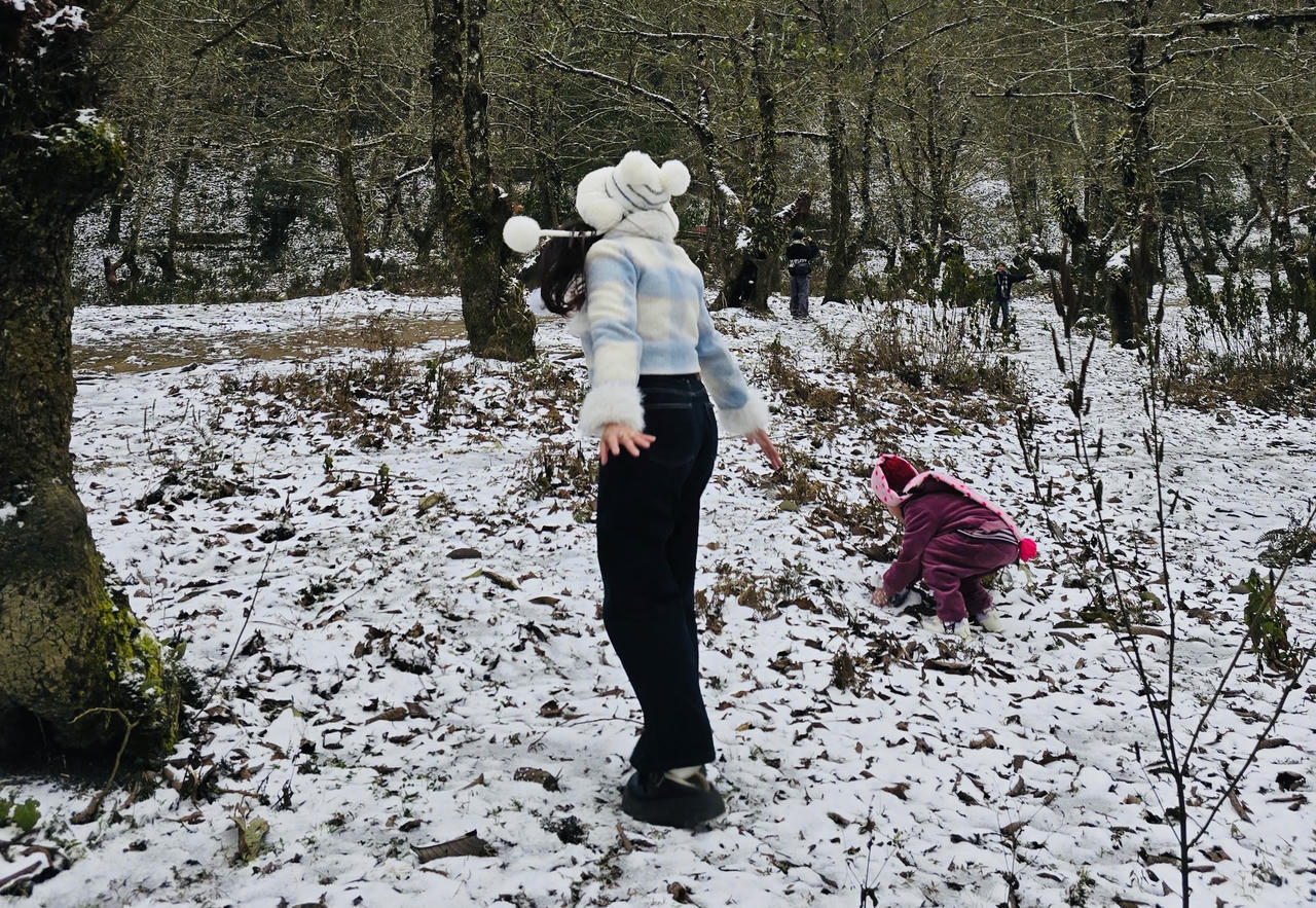 Du khách thích thú check – in với tuyết