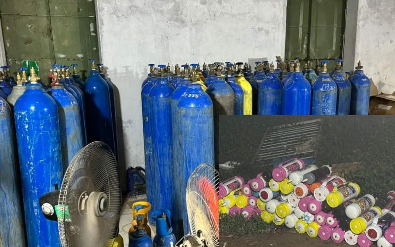 Ba thanh niên sang chiết khí cười tại nhà kho bỏ hoang ở Vĩnh Phúc