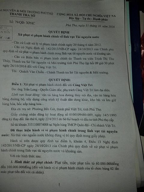 Cảng Việt Trì – Phú Thọ: Doanh nghiệp xả nước thải xuống sông Lô tạm dừng hoạt động?