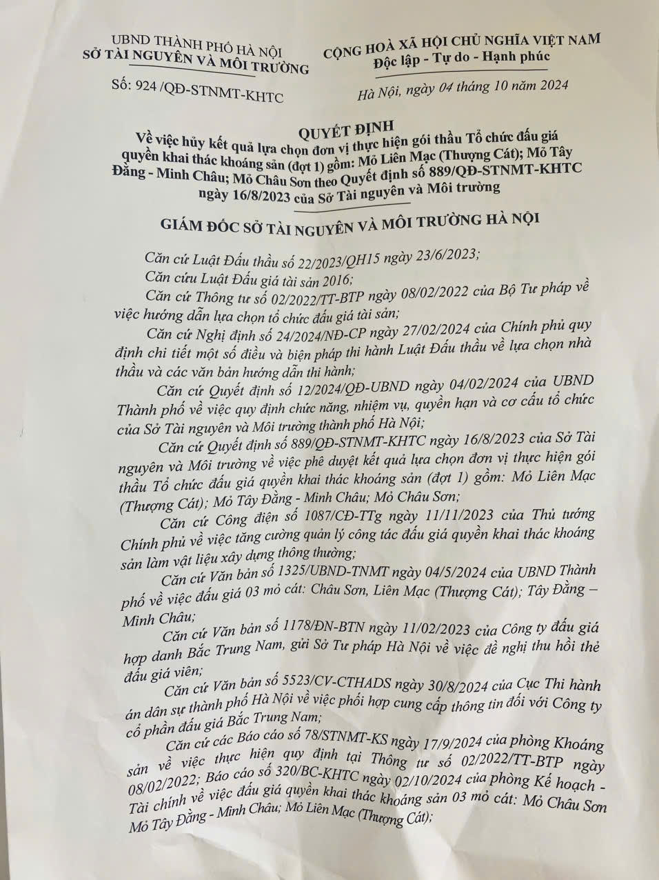  Công ty đấu giá Hợp danh Bắc Trung Nam bị hủy kết quả lựa chọn thực hiện gói thầu khai thác 3 mỏ cát