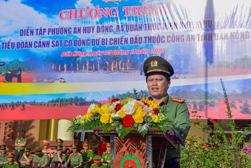 Công an Đắk Nông diễn tập phương án huy động ra quân Tiểu đoàn Cảnh sát cơ động dự bị chiến đấu