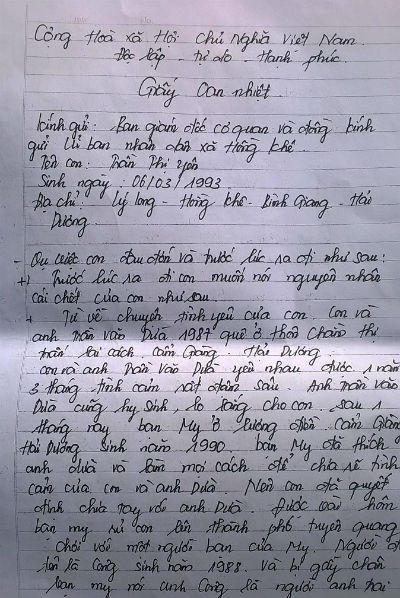Lá di thư tố cáo thôn nữ bị bạn gái ám sát?