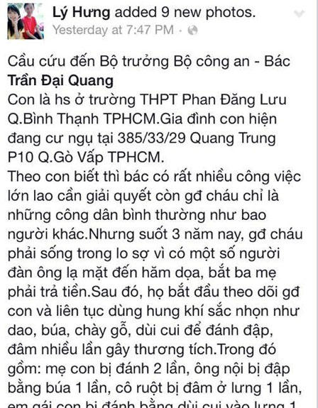 Lên facebook cầu cứu công an sau hai năm bị hành hung