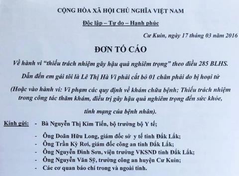 Đề nghị khởi tố vụ bệnh viện tắc trách khiến nữ sinh bị cưa chân