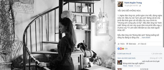  Lời khuyên Yêu sao để không ngu của Huyền Trang Bất Hối nhận được hơn 12.000 lượt thích, hơn 8.000 lượt chia sẻ chỉ trong chưa đầy một ngày sau khi đăng tải. 