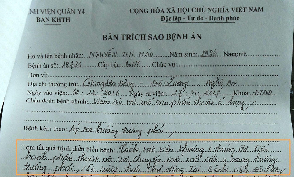 mổ nhầm, cắt ruột thừa, u nang buồng trứng