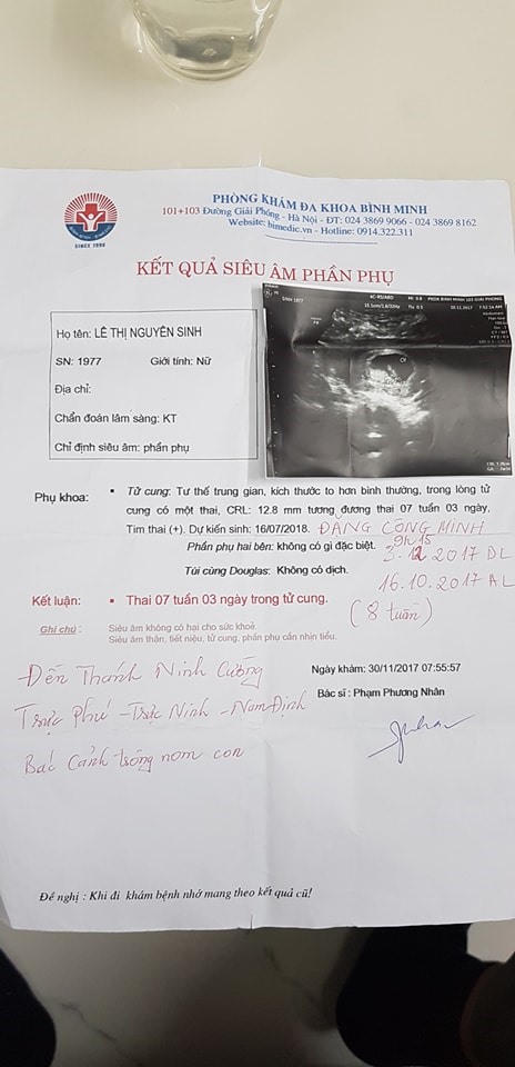 Kết quả siêu âm của chị Sinh