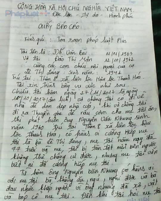  Đơn thư của gia đình kêu cứu gửi tòa soạn Pháp luật Plus 