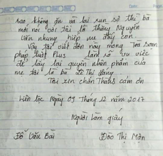 Đơn thư của gia đình kêu cứu gửi tòa soạn Pháp luật Plus