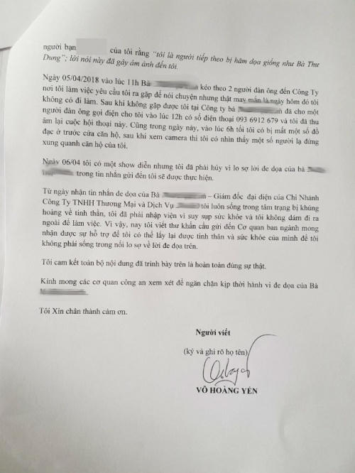 Siêu mẫu Võ Hoàng Yến gửi khẩn cầu lên công an vì bị một Á khôi đe dọa?