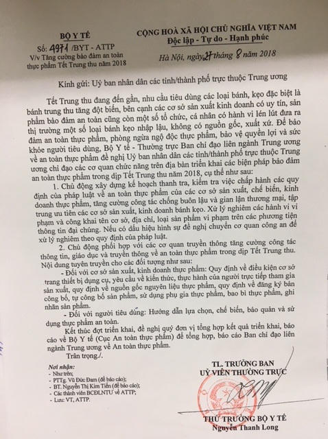 Bộ Y tế yêu cầu bảo đảm an toàn thực phẩm dịp Tết Trung thu