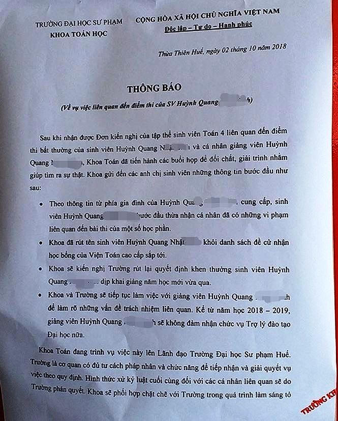 Nghi sửa điểm tại ĐH Sư phạm Huế: Đề nghị công an vào cuộc? - ảnh 2