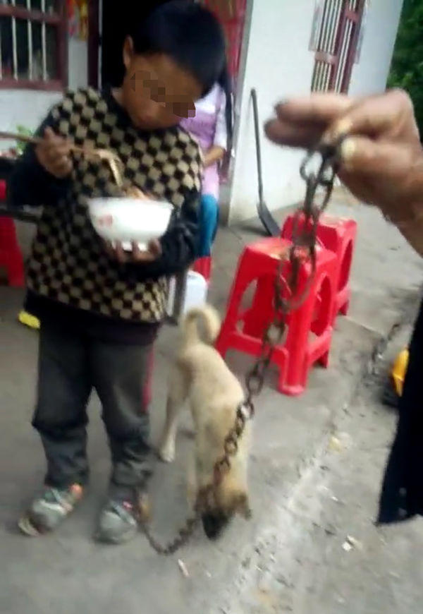 Sinh hoạt hằng ngày của Quốc đều gắn liền với sợi xích sắt.