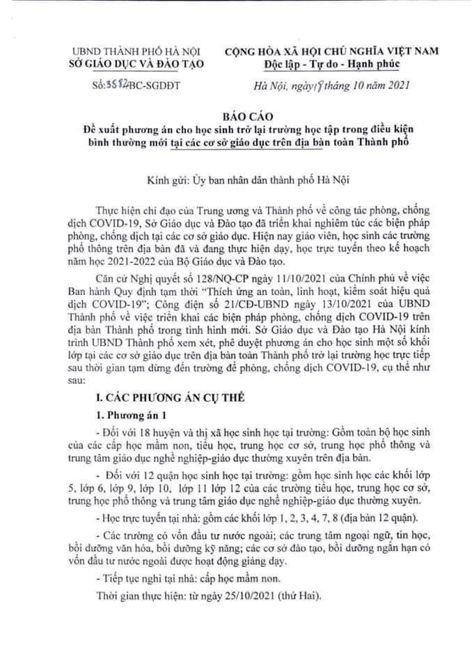 Giám đốc Sở bác tin: Học sinh Hà Nội có thể sẽ đi học trở lại từ 25/10