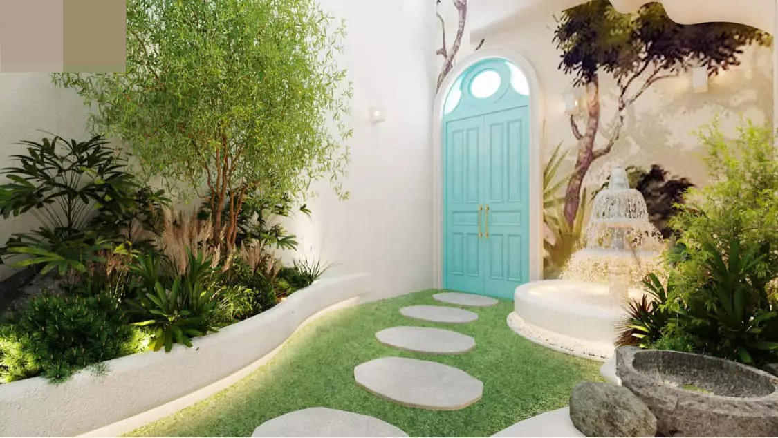 Biệt thự mang sắc xanh biển cả, sân thượng gây mê với mái trong suốt